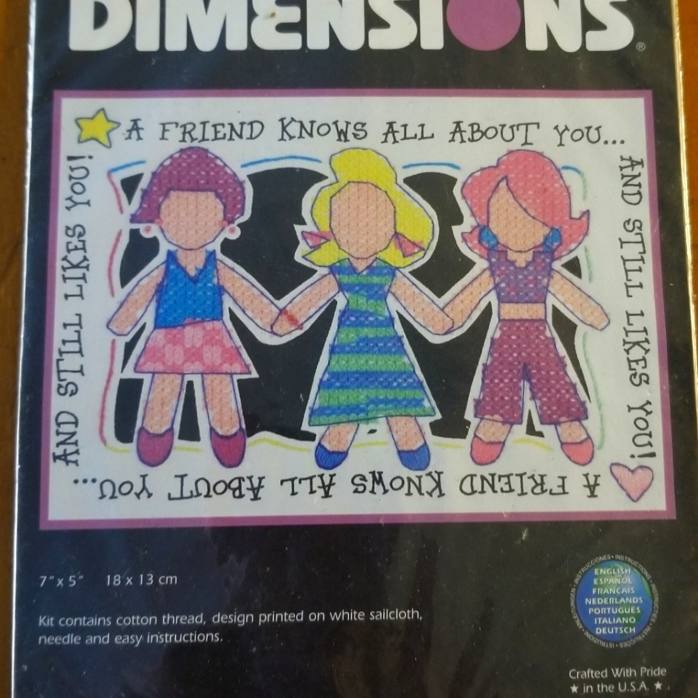 Dimensions 7" x 5" Vintage Cross Stitch Friends Kit
